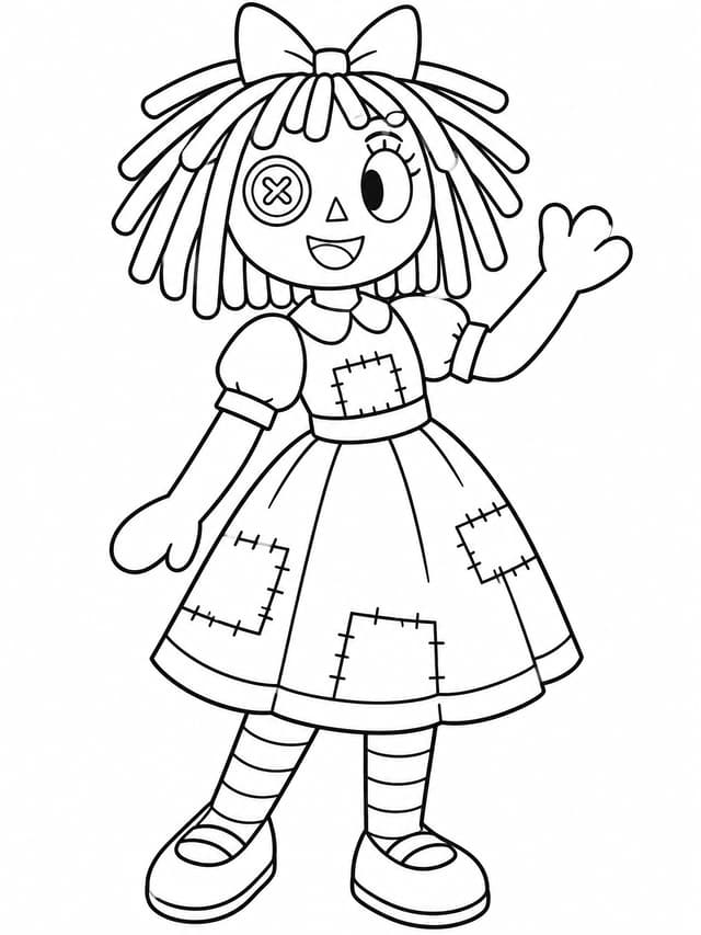 Ragatha Rag Doll Waving Coloring Page