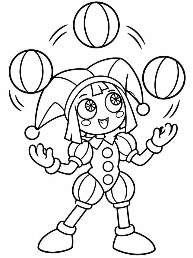 Pomni Juggling Circus Balls Coloring Page