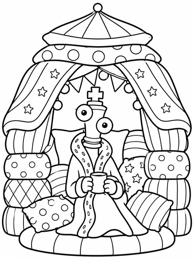Digital Circus Kinger in Pillow Fort Coloring Page
