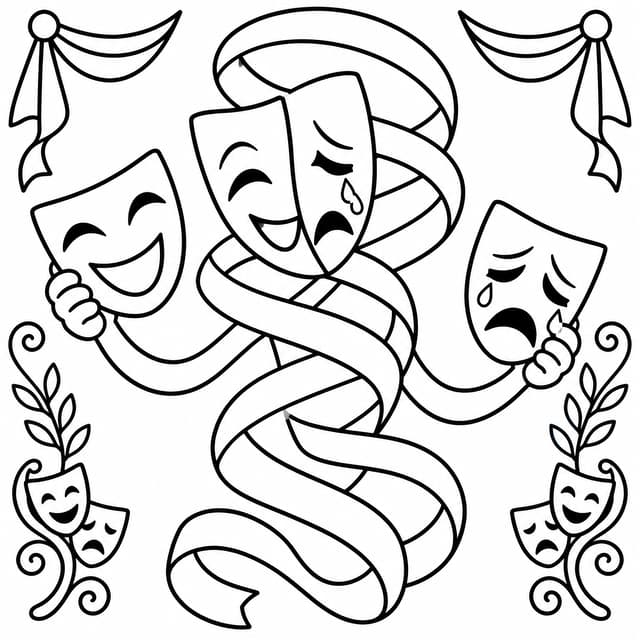 Digital Circus Gangle with Comedy and Drama Masks Coloring Page