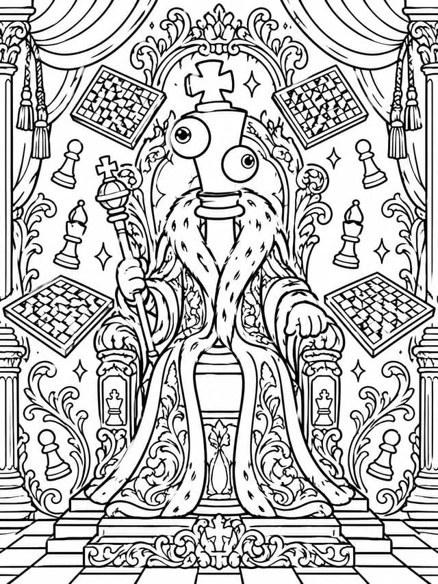 Intricate Kinger Chess King Fantasy Coloring Page