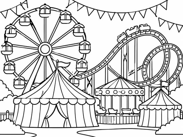 Digital Circus Carnival Rides Scene Coloring Page
