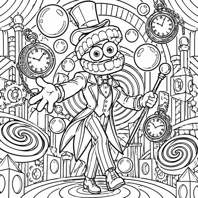 Detailed Caine Ringmaster Surreal Art Coloring Page