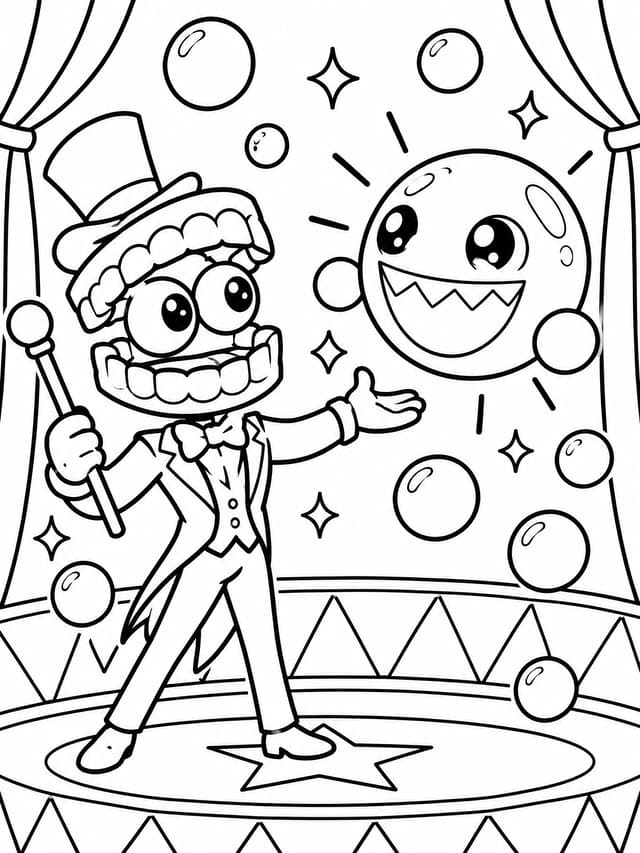Caine and Bubble Performance Coloring Page