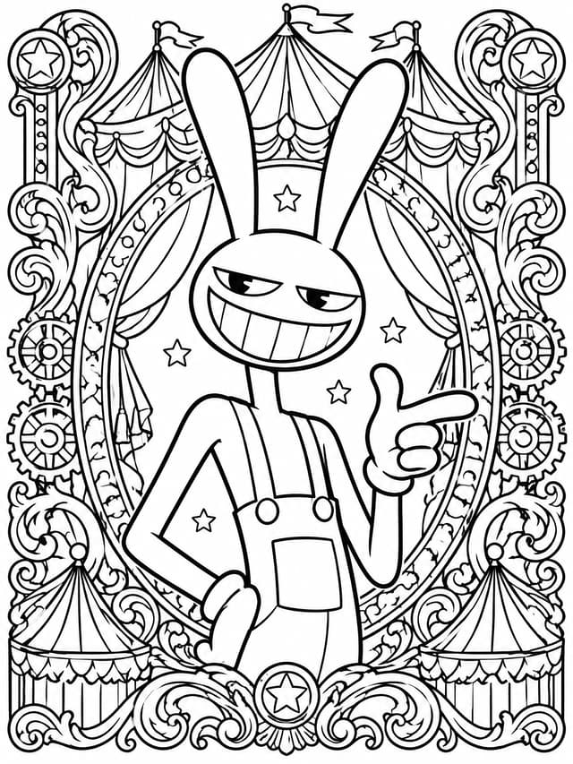 Jax in Ornate Frame Digital Circus Coloring Page