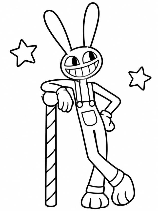 Jax Rabbit Leaning on Circus Cane Coloring Page