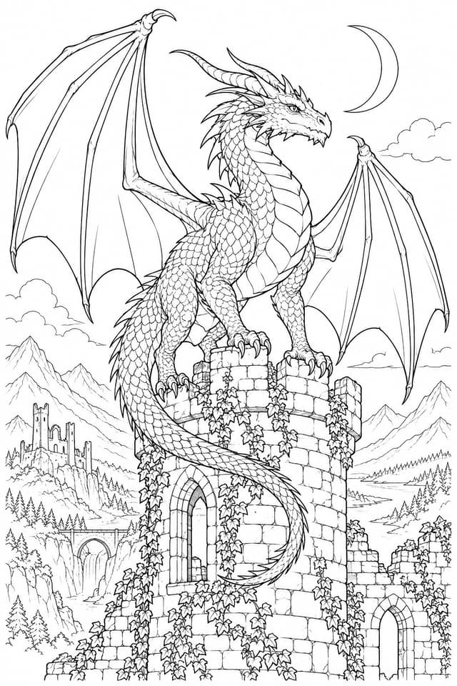 Drache auf einer Burgruine