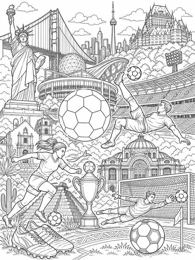 World Cup Host Cities Collage Coloring Page