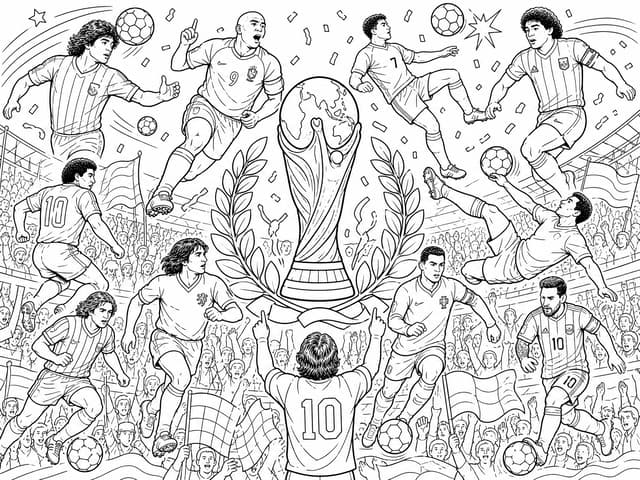 Historic World Cup Moments Collage Coloring Page
