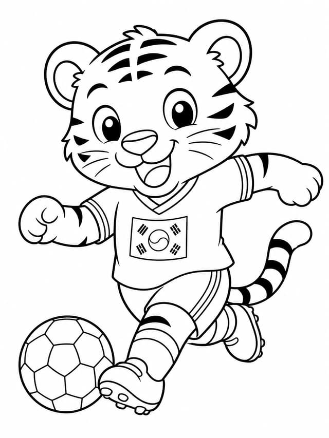 South Korea Tiger Soccer Coloring Page