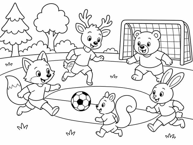Animal Soccer Match Coloring Page