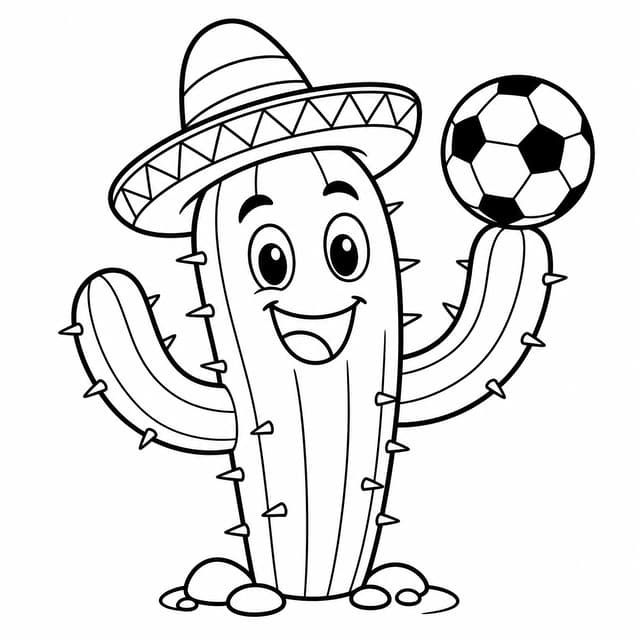 Mexico Soccer Cactus Coloring Page