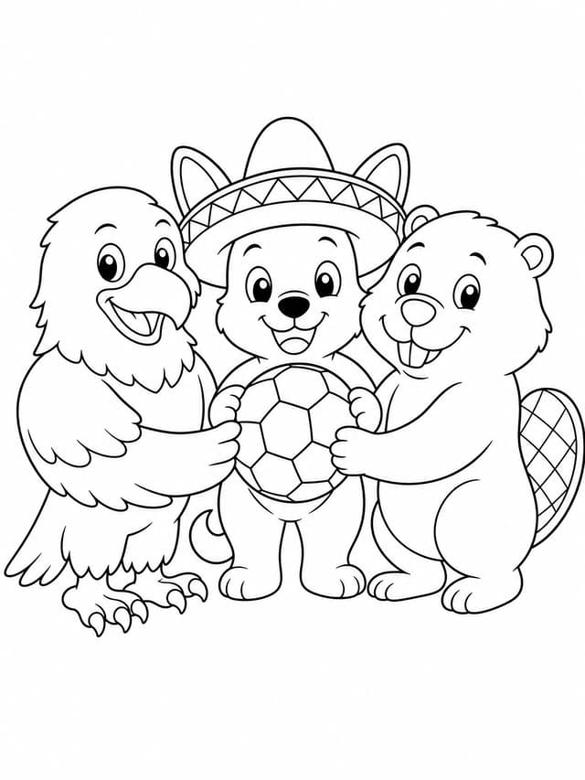World Cup Mascot Trio Coloring Page