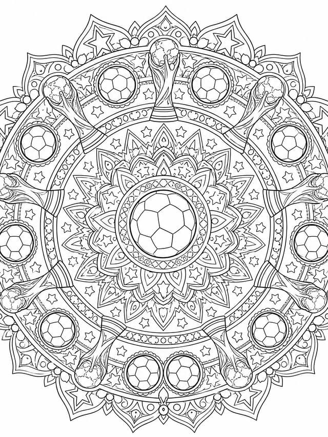 Intricate Soccer Pattern Mandala Coloring Page