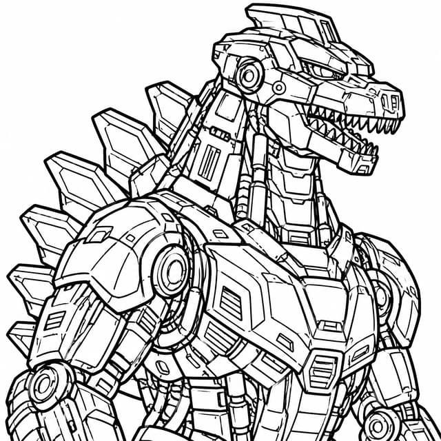 Intricate Mechagodzilla Blueprint Coloring Page