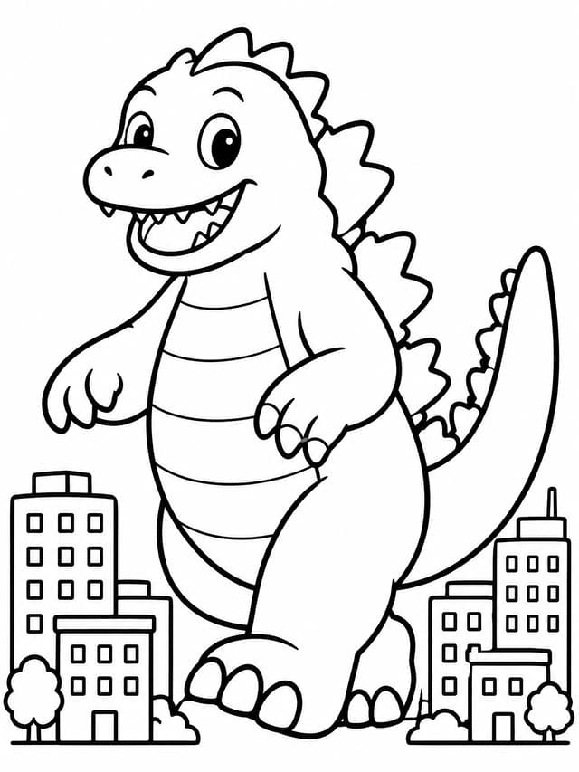 Simple Godzilla City Stomp Coloring Page