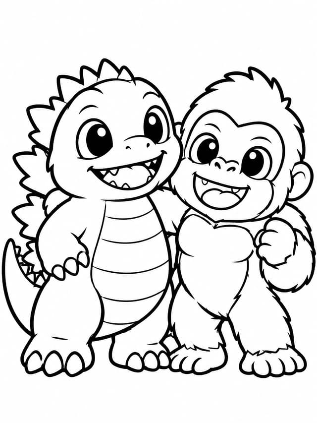 Chibi King Kong and Baby Godzilla Coloring Page