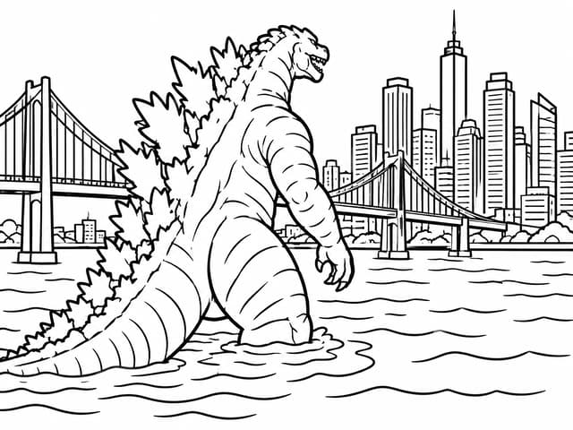 Godzilla City Skyline Panorama Coloring Page