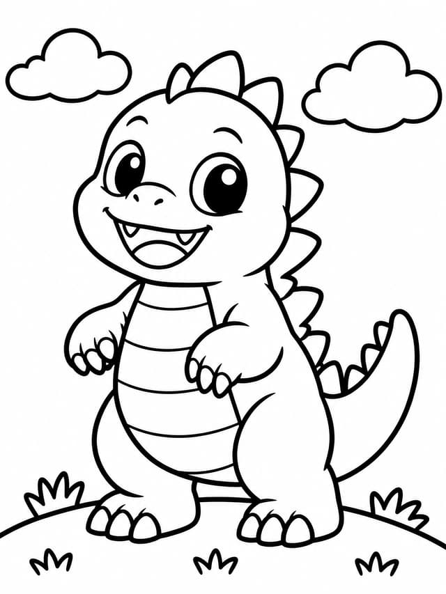 Little Godzilla on a Hill Coloring Page