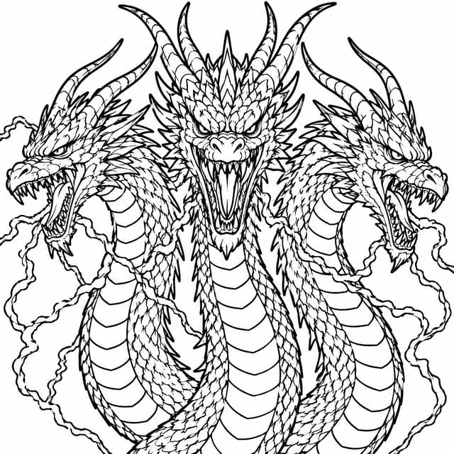 King Ghidorah Detailed Dragon Coloring Page