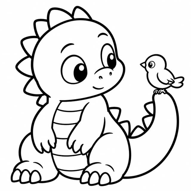 Baby Godzilla and Little Bird Coloring Page