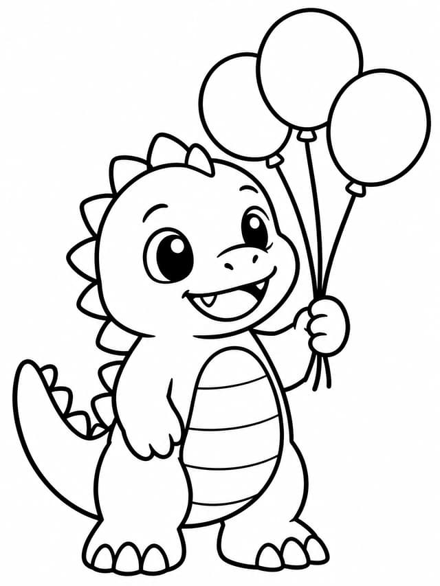 Baby Godzilla with Balloons Coloring Page