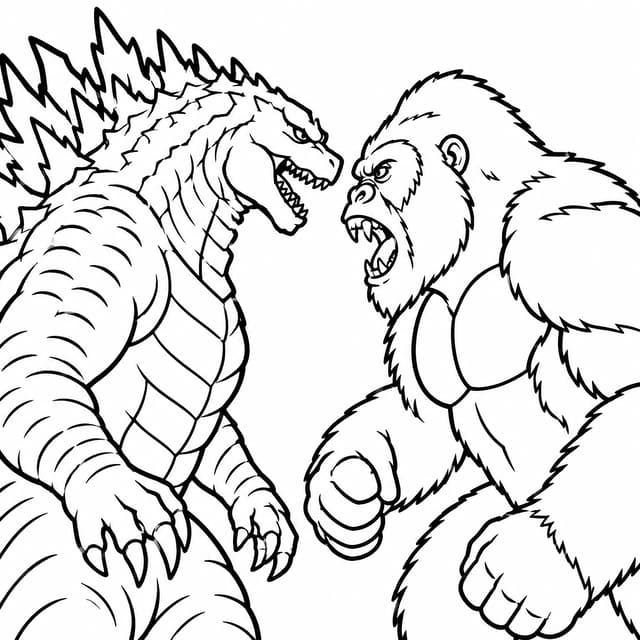 Godzilla vs King Kong Faceoff Coloring Page