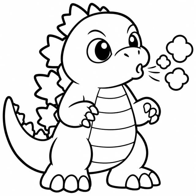 Chibi Godzilla Blowing Tiny Smoke Coloring Page