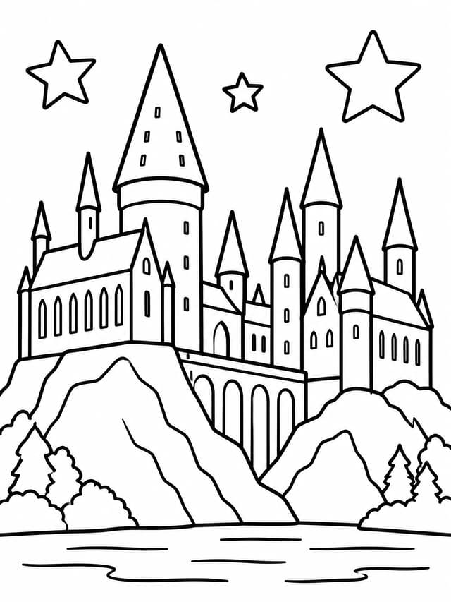 Einfaches Schloss Hogwarts Ausmalbild