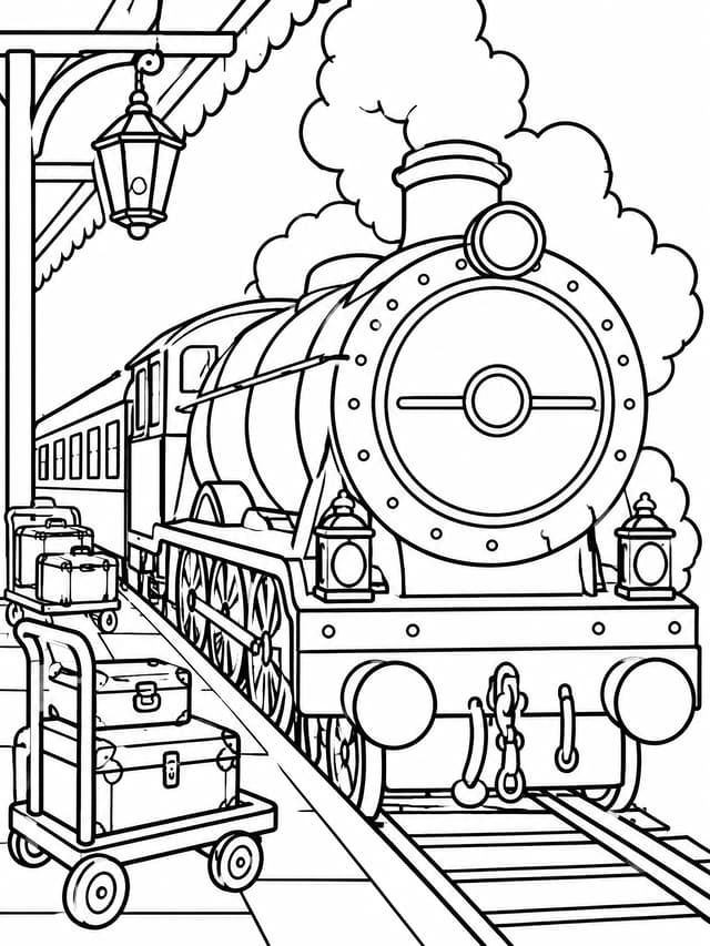 Hogwarts-Express am Bahnsteig Ausmalbild