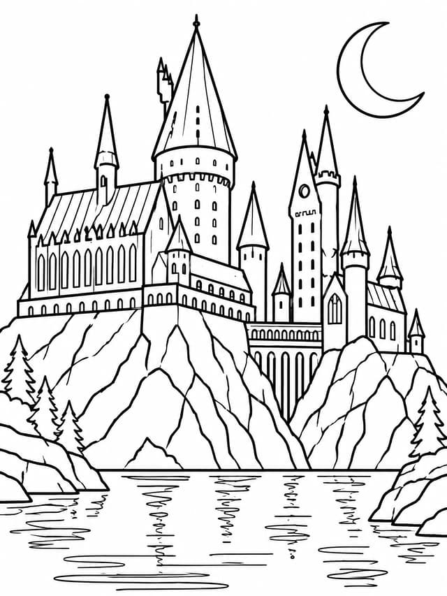 Majestätisches Schloss Hogwarts Ausmalbild