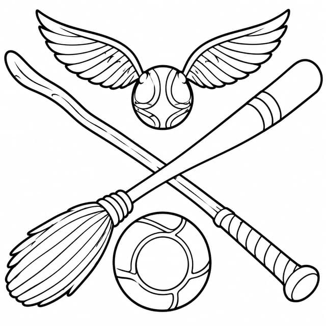 Quidditch Goldener Schnatz und Besen Ausmalbild