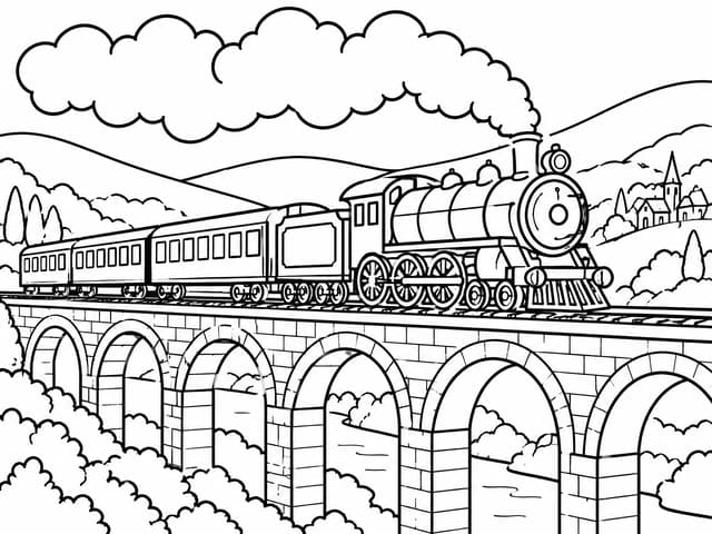 Hogwarts-Express auf dem Viadukt Ausmalbild