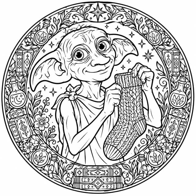 Dobby der Hauself mit Socke Ausmalbild