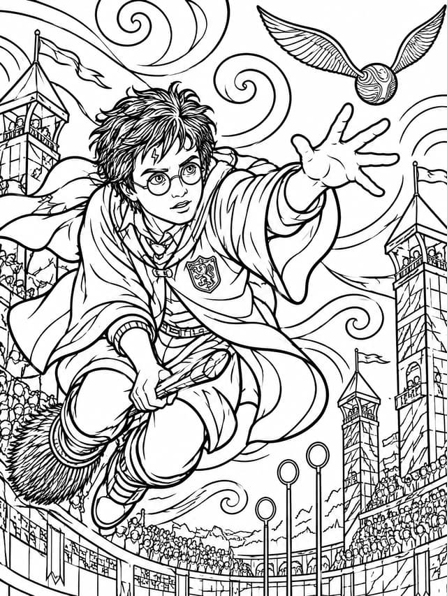 Harry Potter Quidditch-Sucher im Flug Ausmalbild