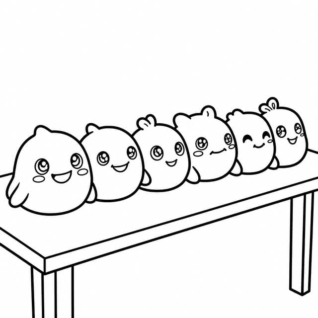 ニードー 机の上の6つのかわいいスライムキャラクター