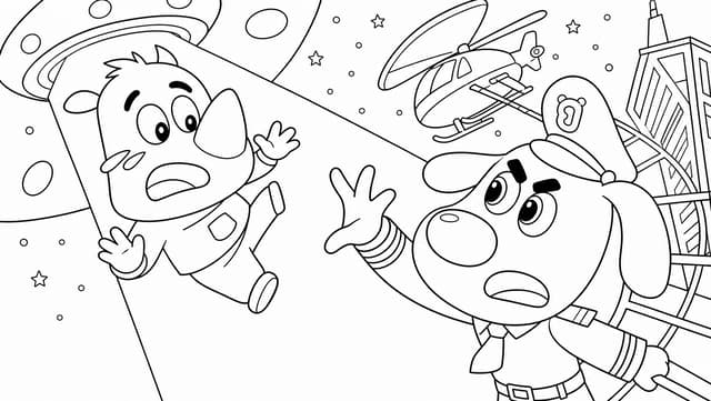 Sheriff Labrador Rescuing a Friend Coloring Page