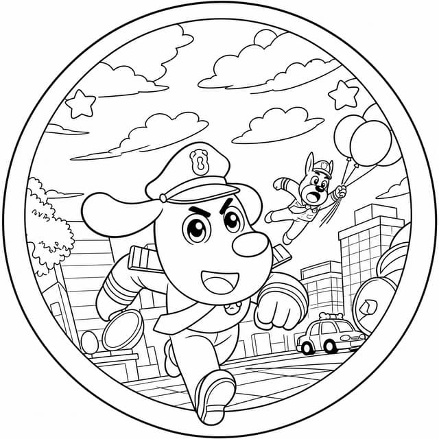 Sheriff Labrador Running to the Rescue Coloring Page