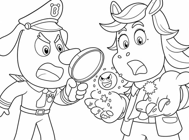 Sheriff Labrador investigating with magnifying glass coloring page