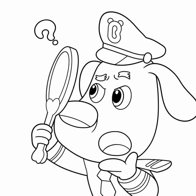 Sheriff Labrador Looking Through a Magnifying Glass Coloring Page