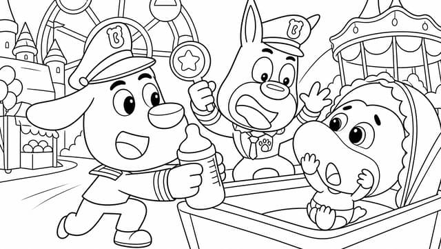 Sheriff Labrador Feeding Baby Coloring Page