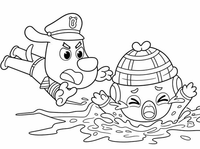 Sheriff Labrador Rescuing Little Duck From Water Coloring Page