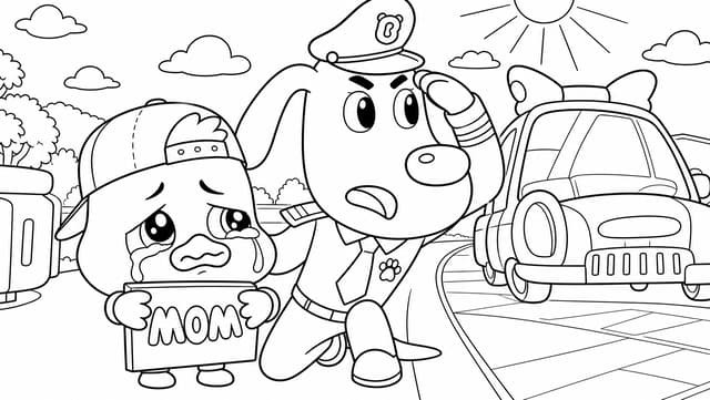 Sheriff Labrador Comforting A Crying Pup Coloring Page