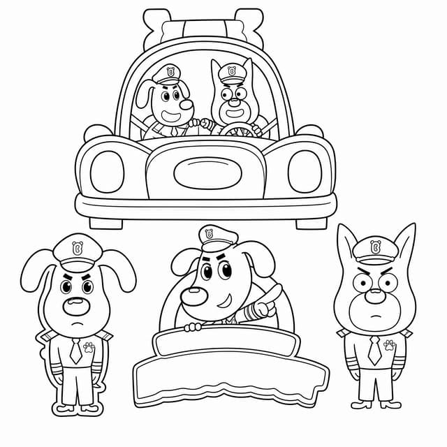 Sheriff Labrador Driving Patrol Car Coloring Page