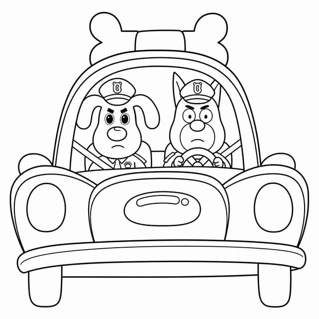 Sheriff Labrador And Officer Dobie Driving Patrol Car Coloring Page