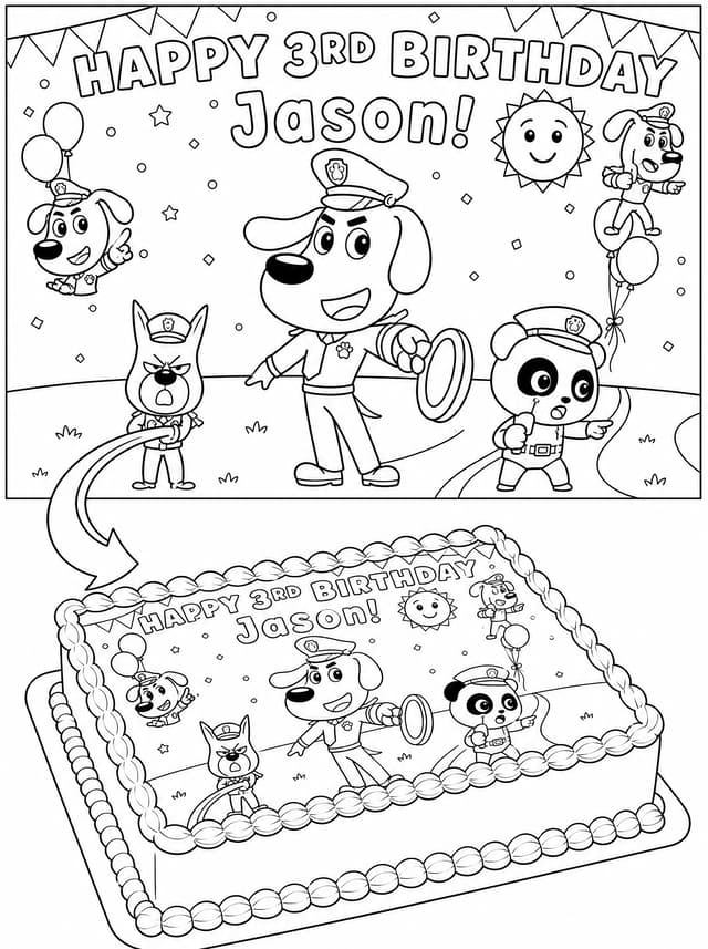 Sheriff Labrador Birthday Party Cake Coloring Page