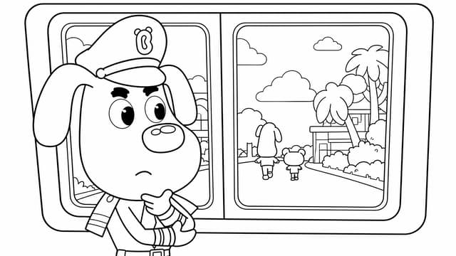 Sheriff Labrador Looking Thoughtful Near Window Coloring Page