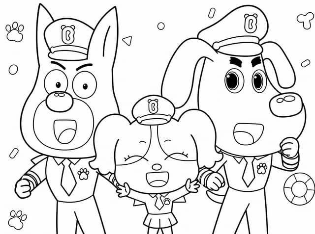 Officer Dobie Standing With Sheriff And Papillon Coloring Page