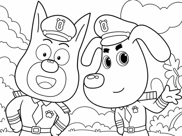 Sheriff Labrador And Officer Dobie Smiling Outdoors Coloring Page