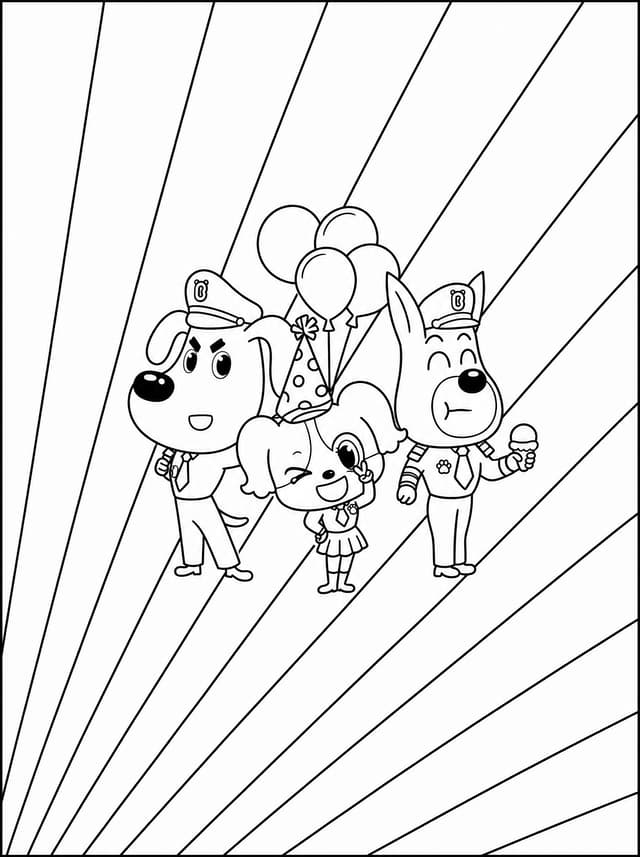 Sheriff Labrador and Officer Dobie Party Coloring Page